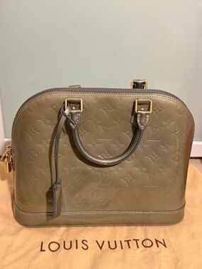 Louis Vuitton Olive Green Alma PM Monogram Vernis Satchel with Gold Hardware